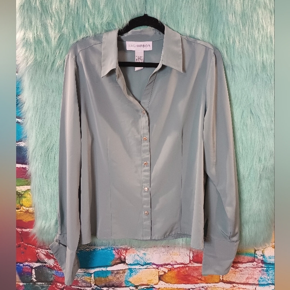 Sag Harbor Green Long Sleeve Button Down Top Size 16 - Picture 5 of 8